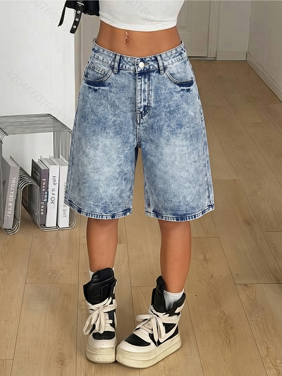 Women's 11.8 OZ 90s Retro Vintage Acid Snow Wash Baggy Bermuda Jorts Denim Shorts