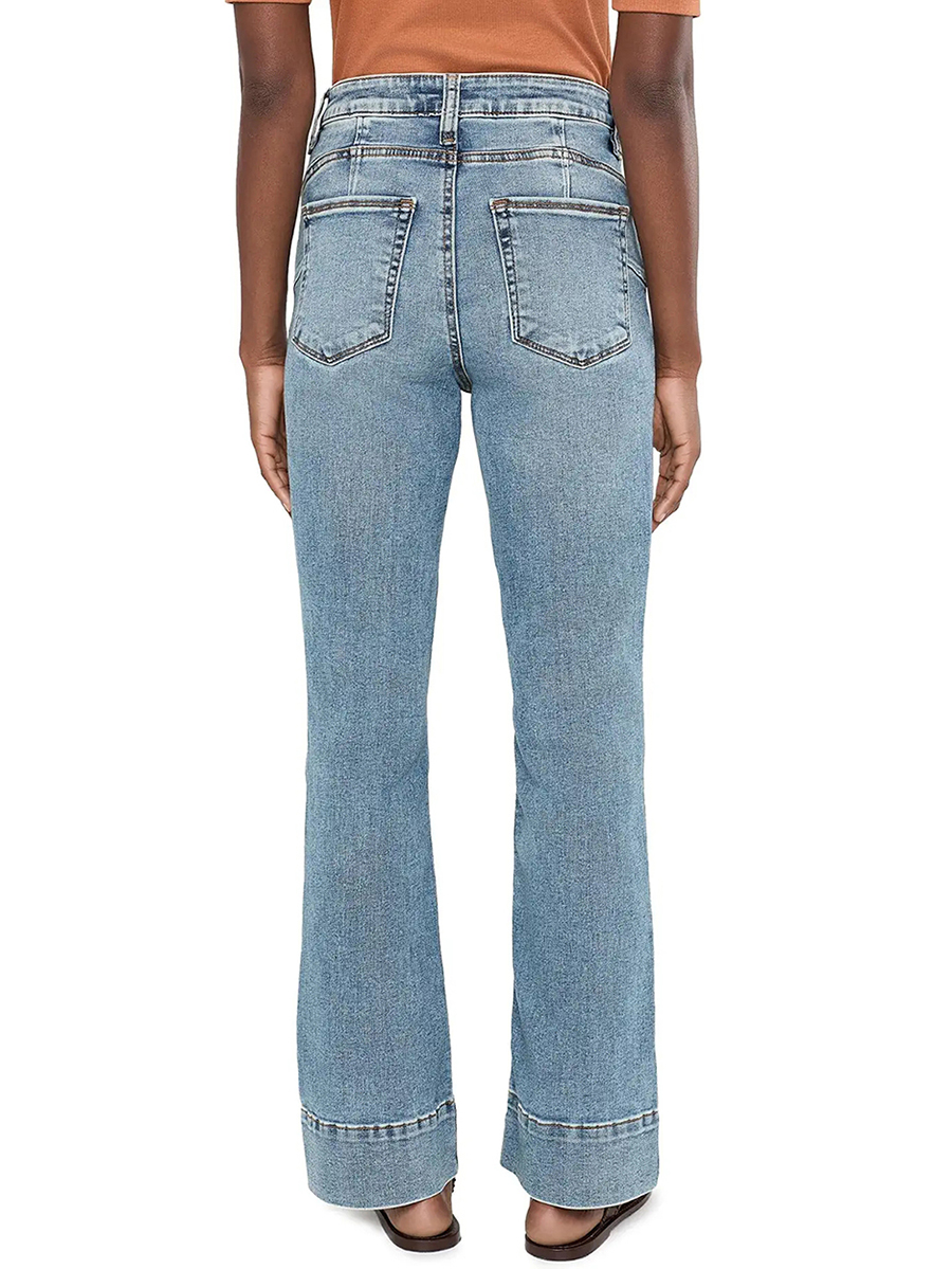Women's 11.8 OZ High Rise Faded Western Cuffed Hem Flare Jeans