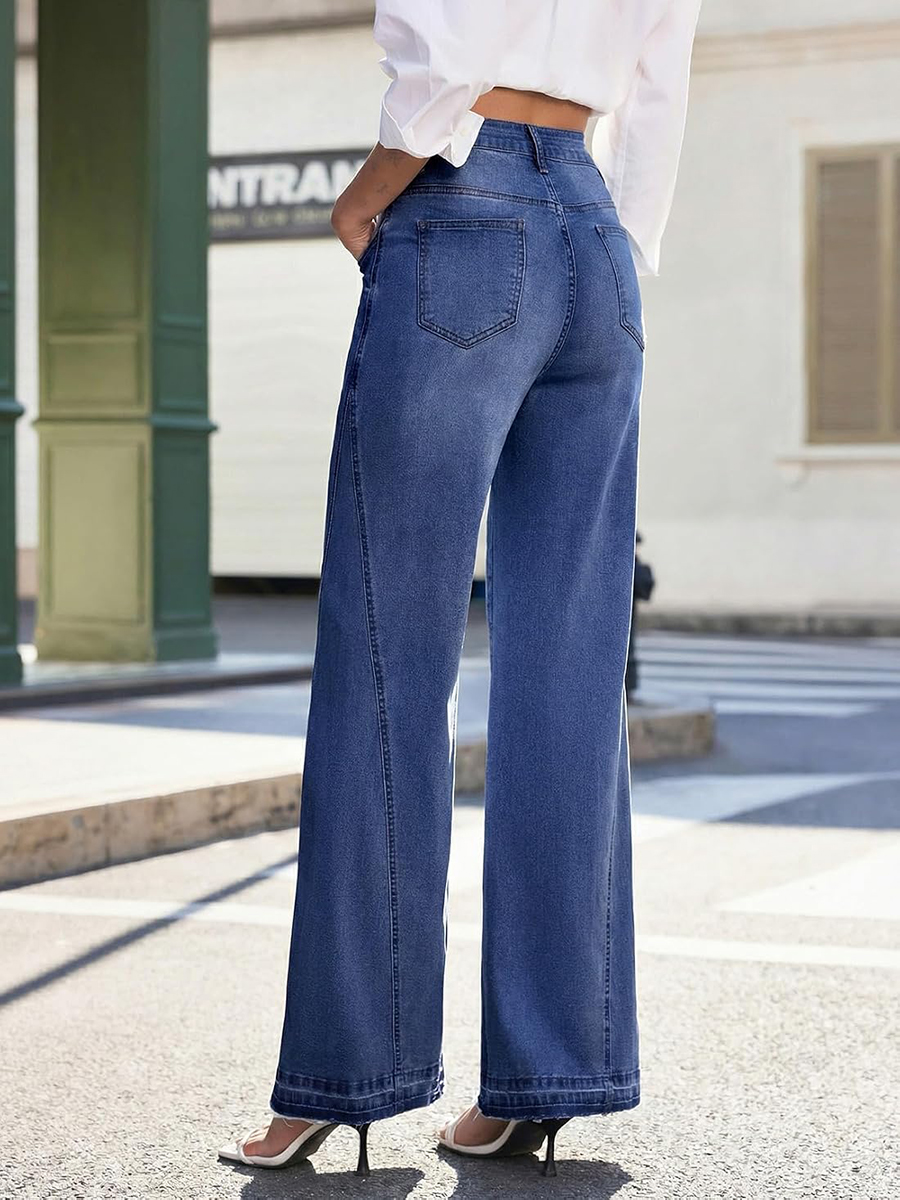 Women's 11.8 OZ High Rise Wide Leg Raw Frayed Released Hem Jeans
