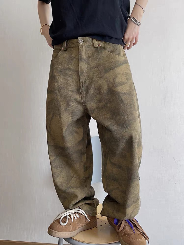 Men's 12.8 OZ Muted Camo Digital All Over Printing Baggy Wide Leg Pants