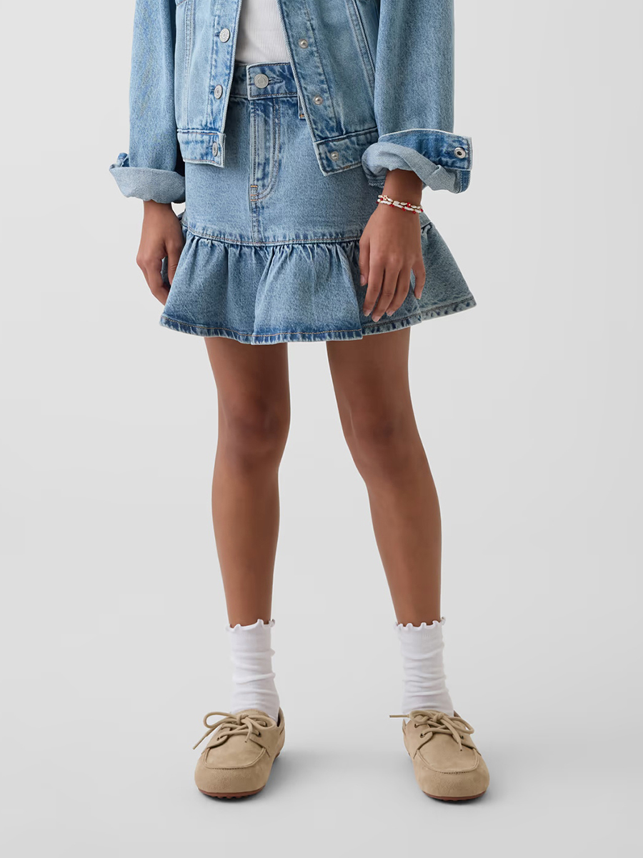 9.8 OZ Big Girls Preppy Y2K Ruffled Mini Denim Skirts