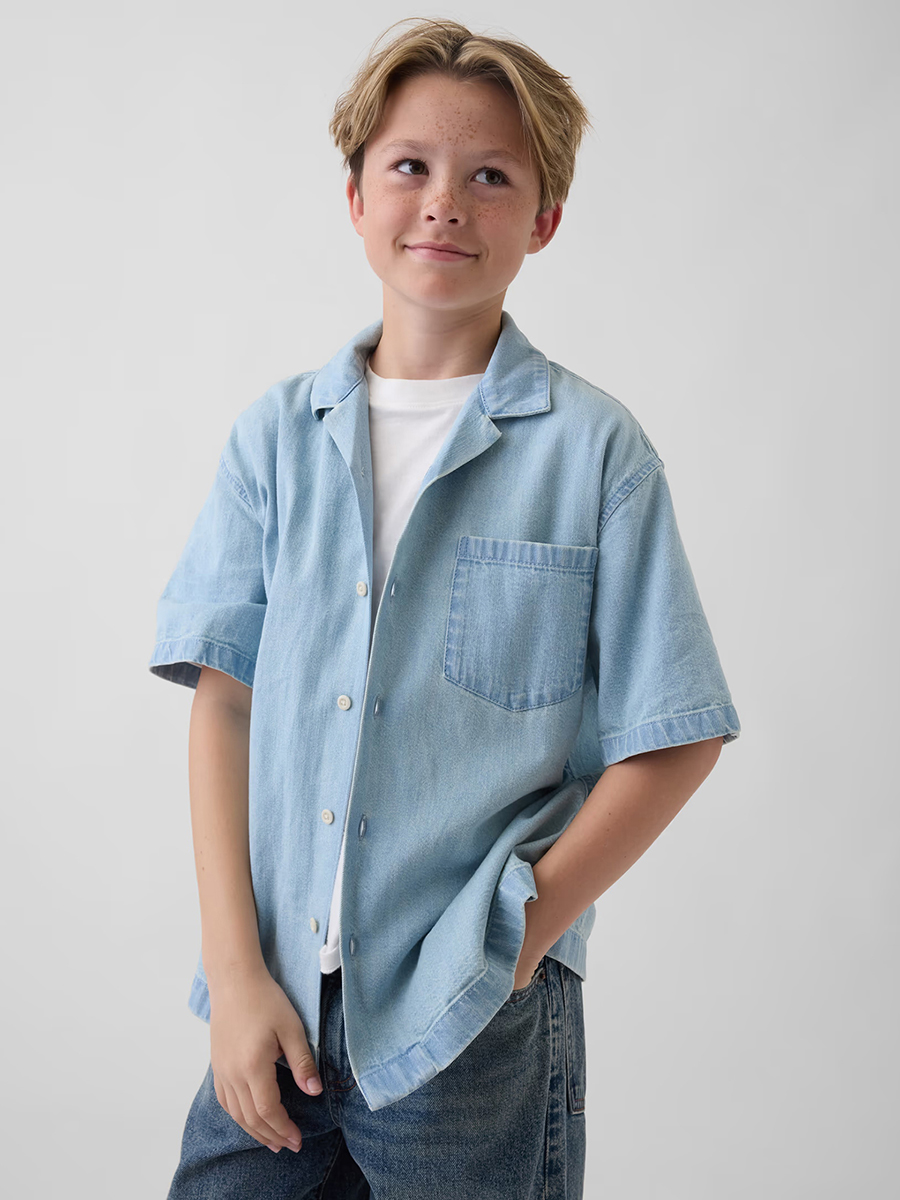 7.2 OZ Big Boys Camp Collar Relaxed Denim Shirts