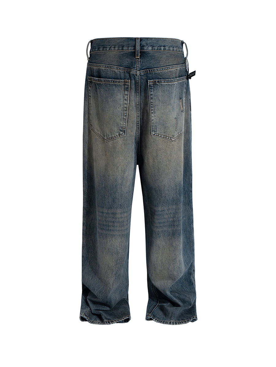 Men's 14.6 OZ Mud Vintage Wash Relaxed Straight Jeans