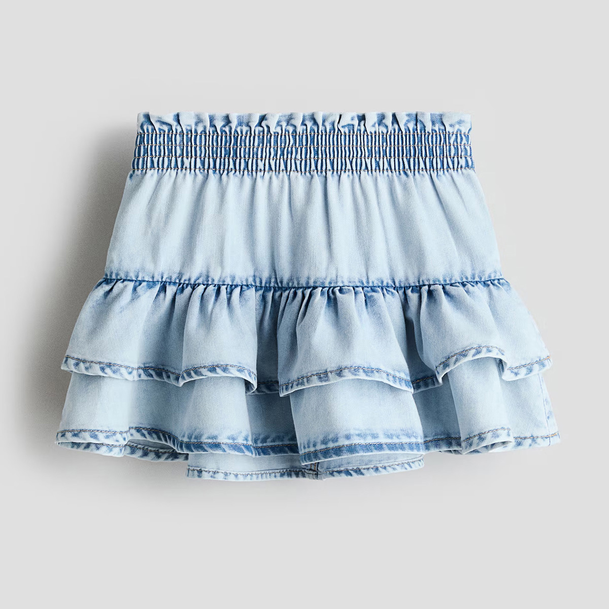 HMKD040  Tiered Denim Skirt   Cotton 78%, Polyester 22%  2-8