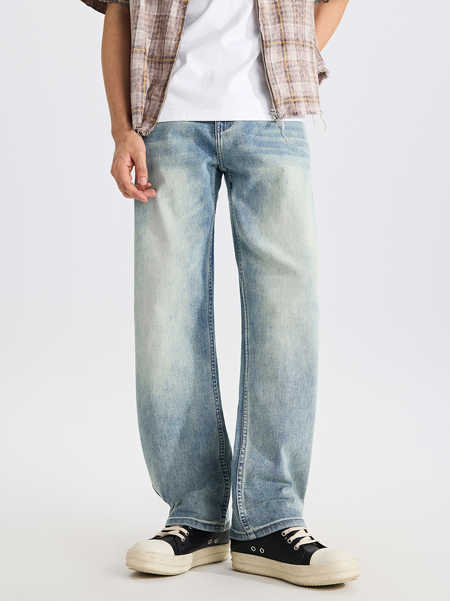DZ2017  Men's 11.8 OZ Light Vintage Faded Wash Regular Straight Jeans