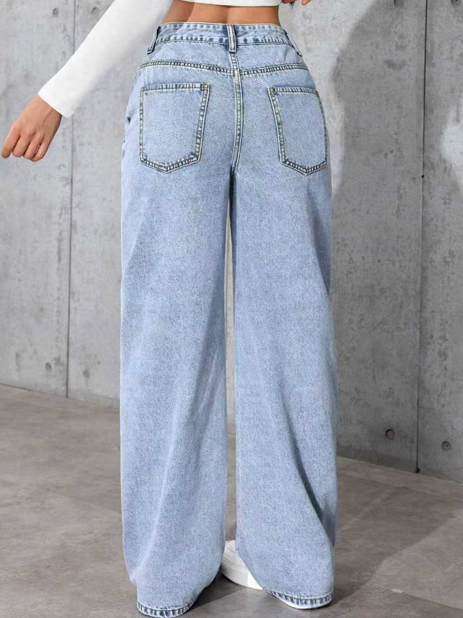 Women's 11.8 OZ Low‑Mid Rise Wide Leg Snow Wash Jeans