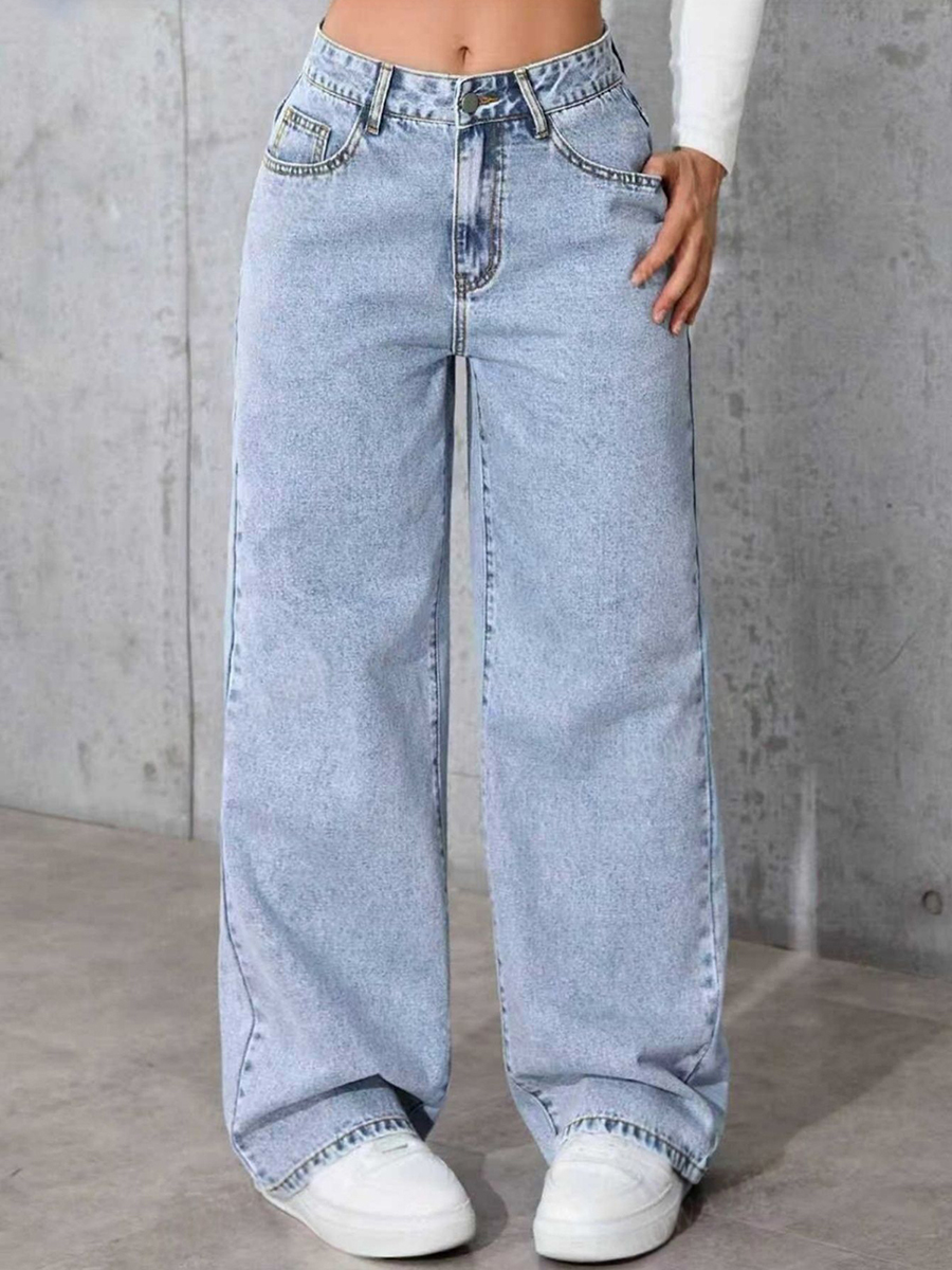 Women's 11.8 OZ Low‑Mid Rise Wide Leg Snow Wash Jeans