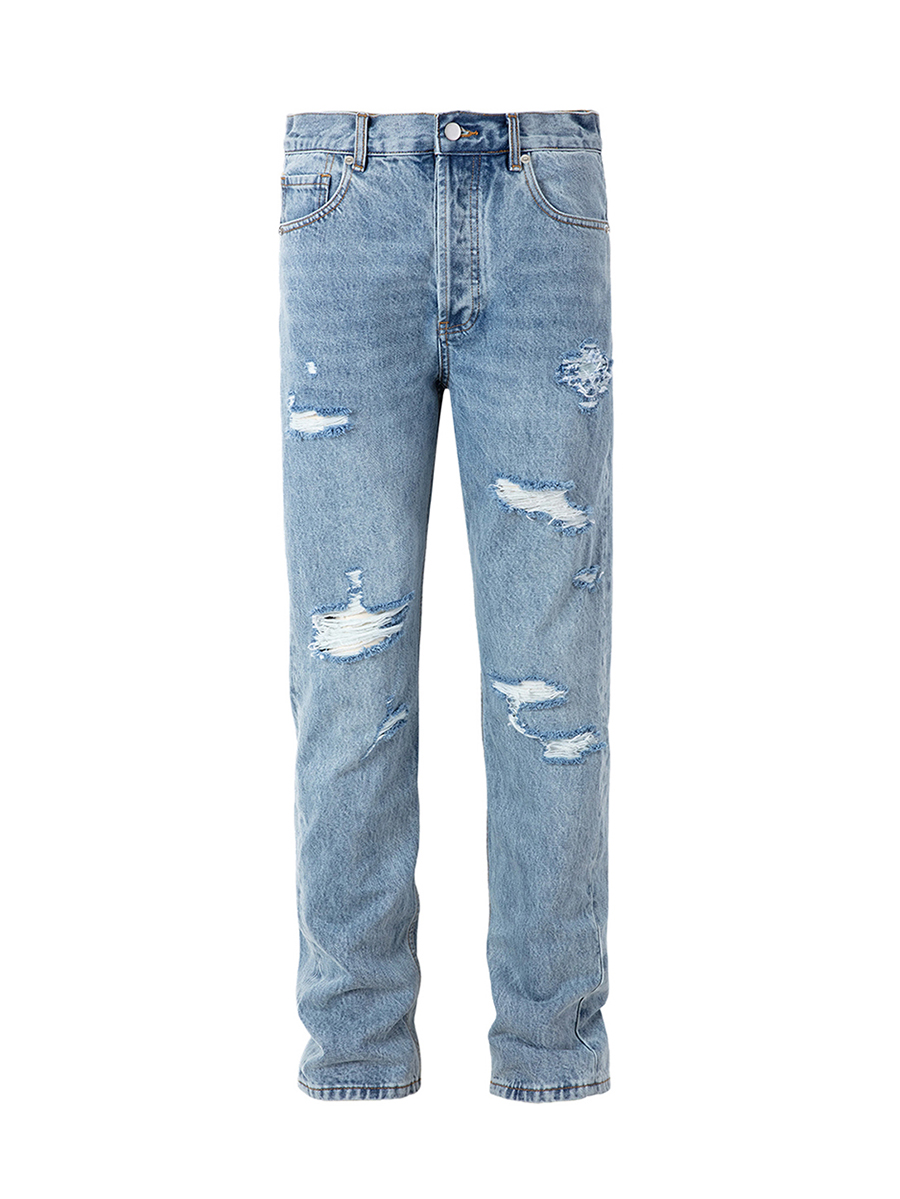 Men's 11.5 OZ Slim Fit Straight Destroyed Ripped Jeans
